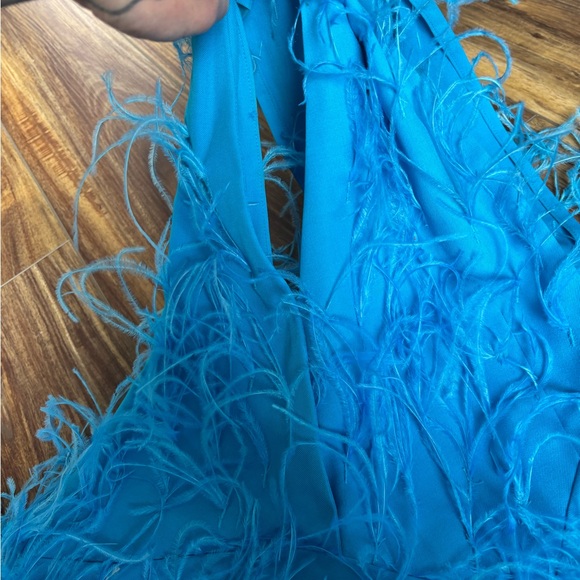 Cult Gaia Eliana Dress Lake Blue Feather Embellished Size XS - Picture 9 of 13